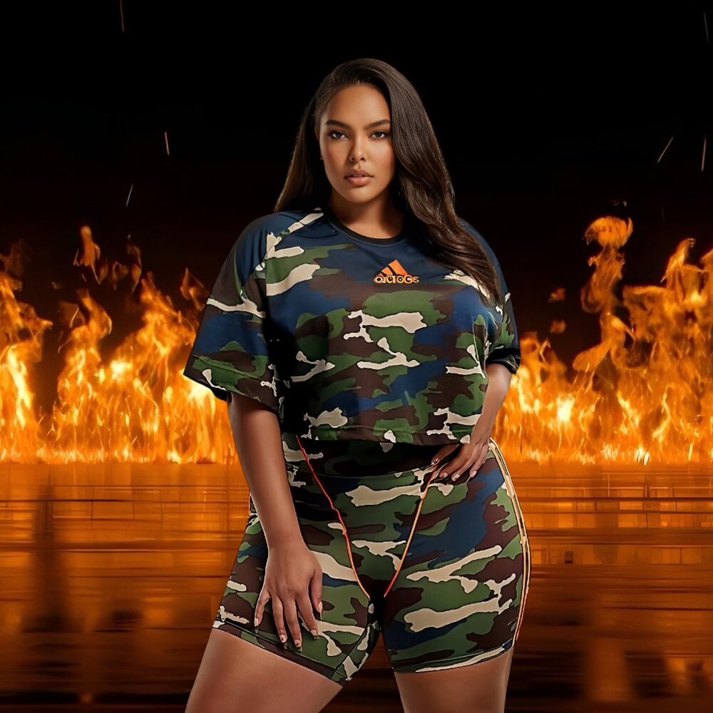 Ivy Park x Adidas Park Trail Camo/Orange 9" Biker Short Size 2X XX-Large